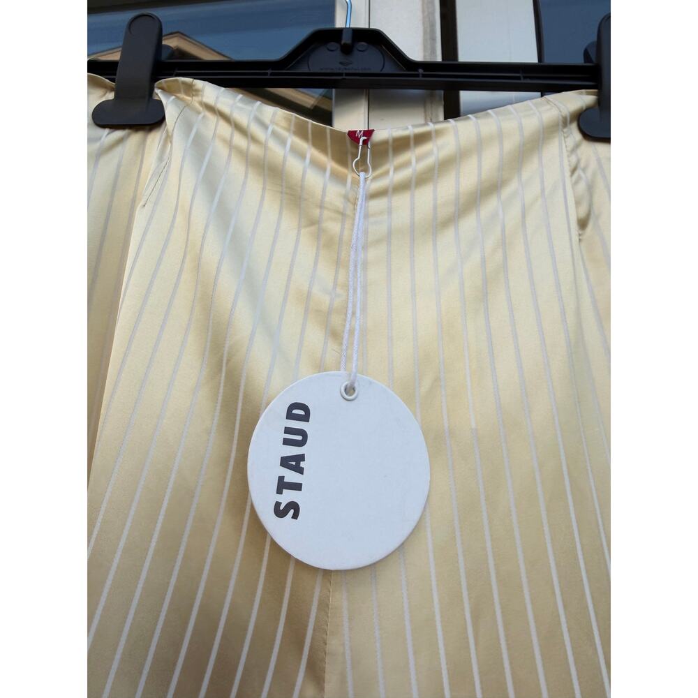 STAUD Luke Pant Gold Stripe Silk Blend Wide Leg Pleated Luxury Trousers M NWT - Picture 4 of 9